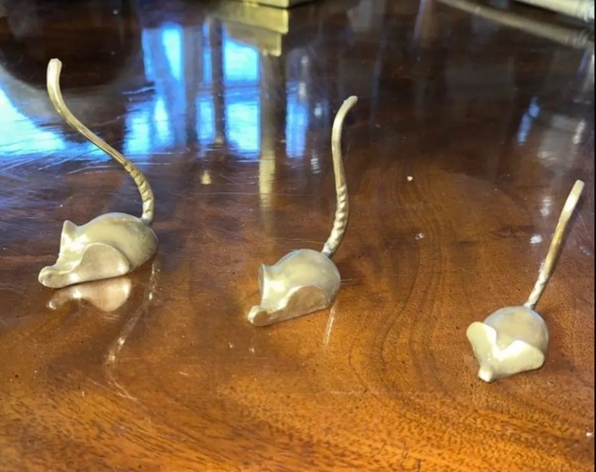 Three vintage brass mice