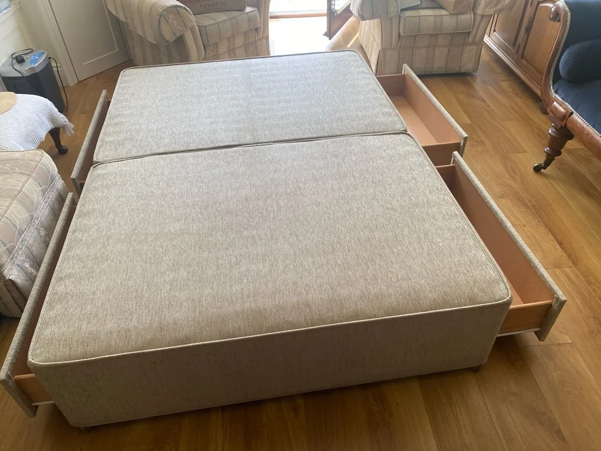 Double Divan Bed Base with storage drawers - Beige - Image 2