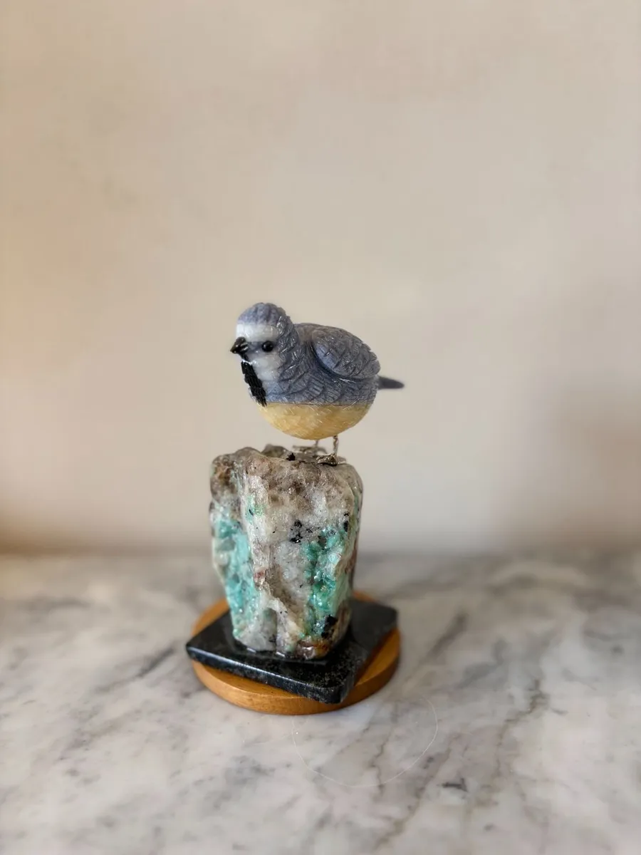 🐦 Hand-Carved Blue & Yellow Gemstone Blue Tit - Image 1