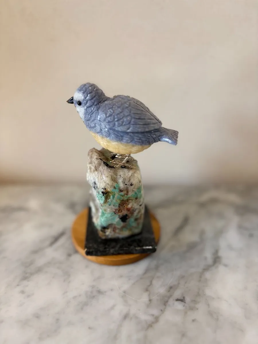 🐦 Hand-Carved Blue & Yellow Gemstone Blue Tit - Image 2