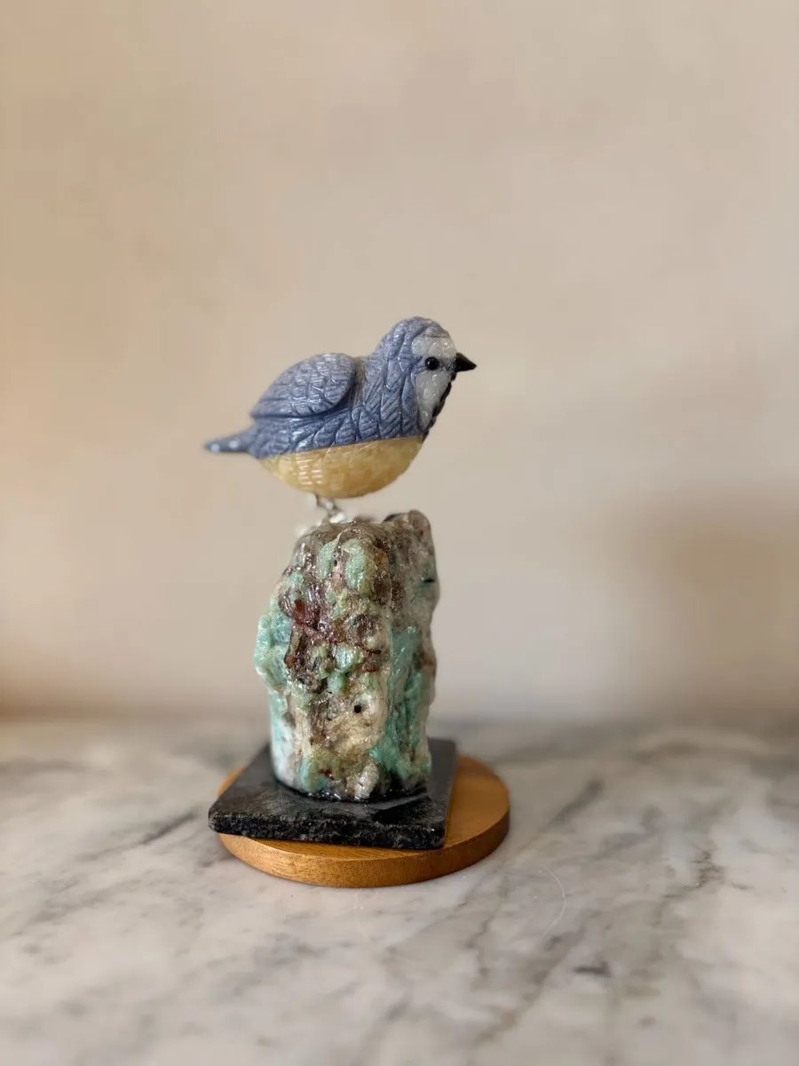 🐦 Hand-Carved Blue & Yellow Gemstone Blue Tit - Image 4