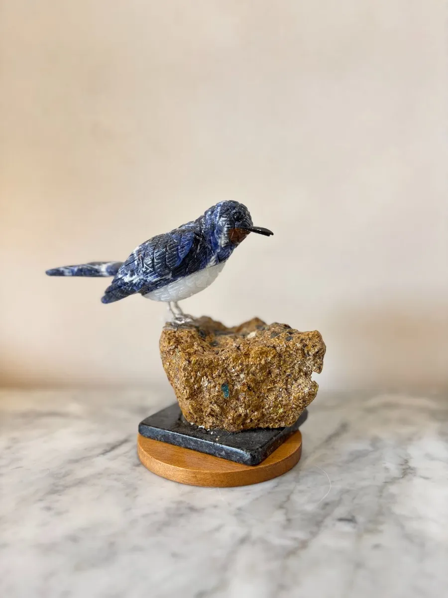 Premium Hand-Carved Sodalite Gemstone Swallow Bird - Image 1