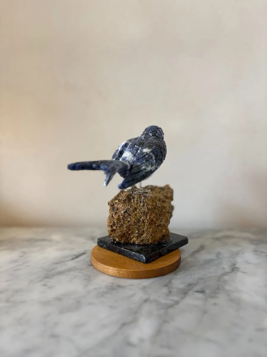 Premium Hand-Carved Sodalite Gemstone Swallow Bird - Image 2