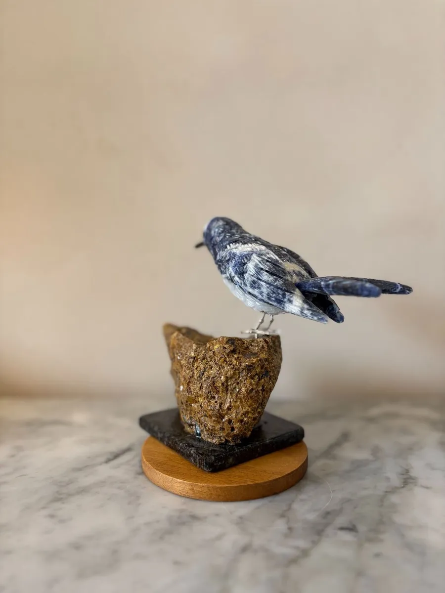 Premium Hand-Carved Sodalite Gemstone Swallow Bird - Image 3