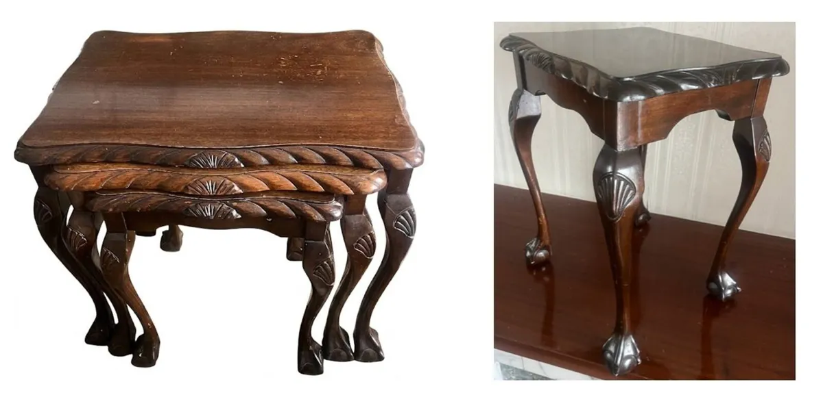 Set of 3 Carved Mahogany Nesting Tables - Image 1