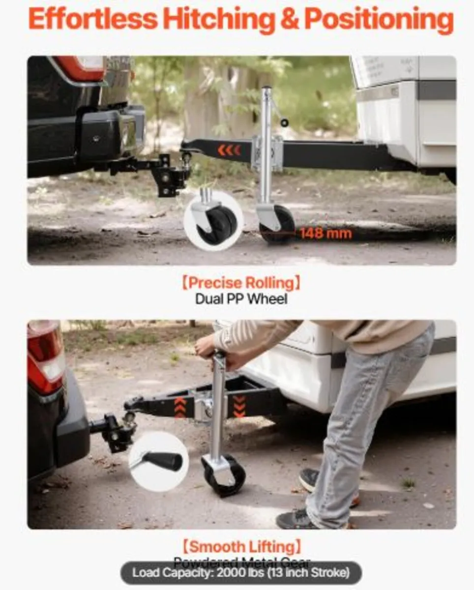 Trailer Jack with Wheel, 907 kg Load Capacity, - Image 3