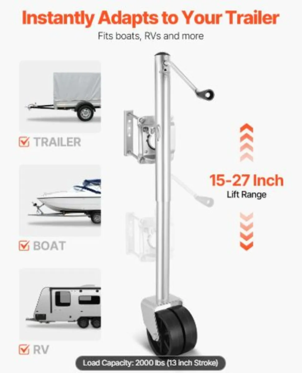 Trailer Jack with Wheel, 907 kg Load Capacity, - Image 2