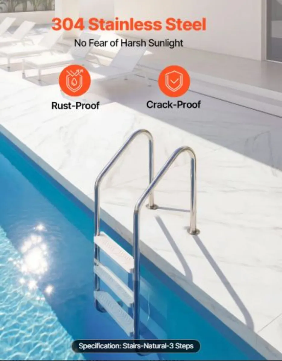 Swimming Pool Ladder, 3-Step Stairs with Double - Image 2