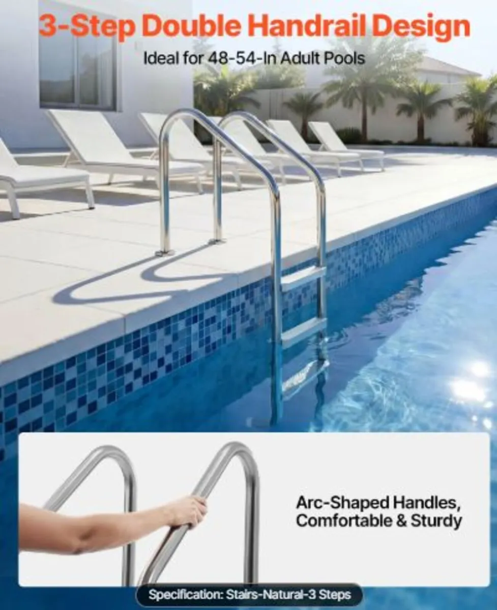 Swimming Pool Ladder, 3-Step Stairs with Double - Image 4