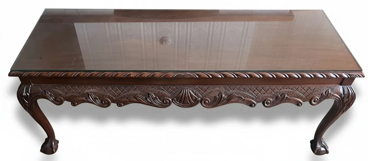 Victorian‑style Carved Mahogany Coffee Table - Image 1
