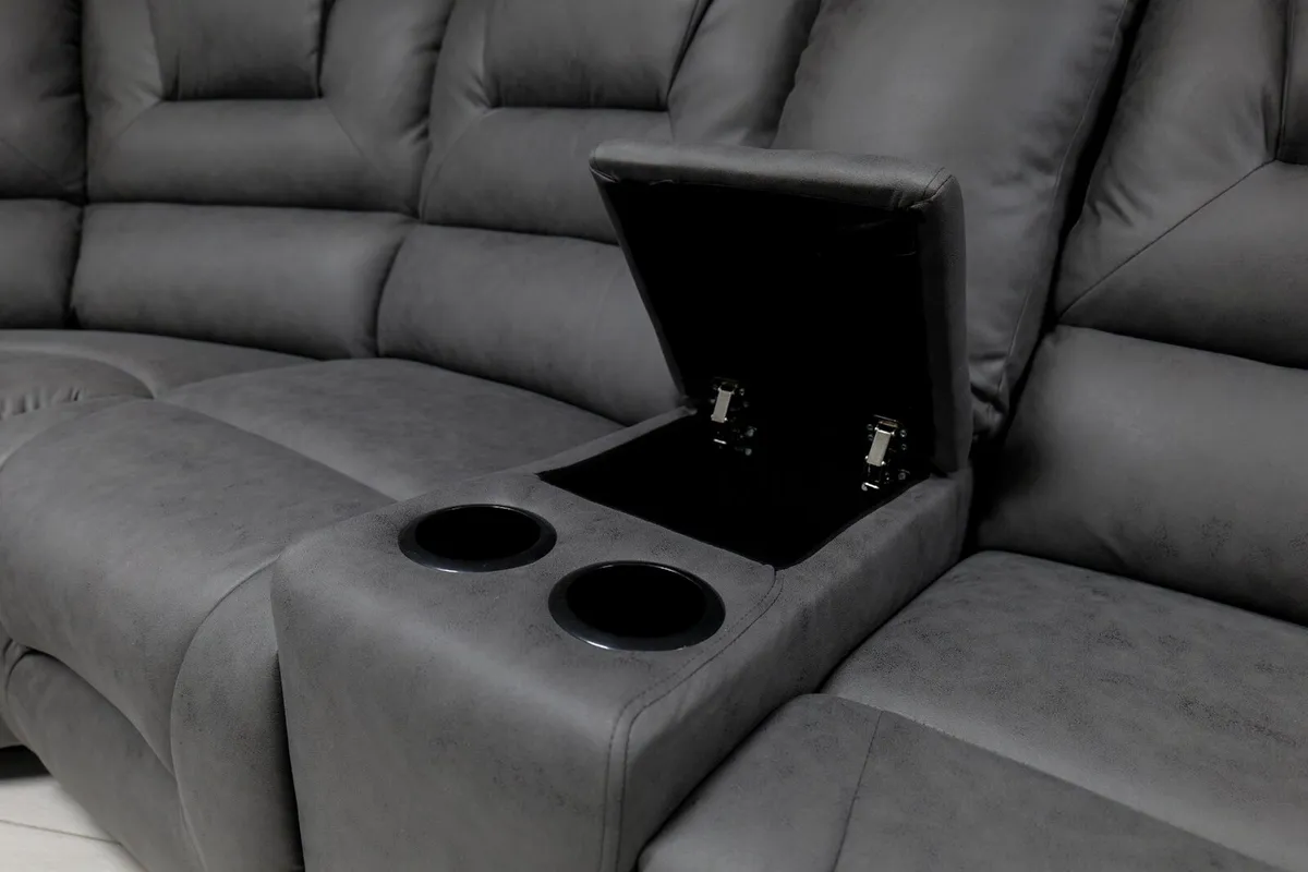 Axel Grey Suede Fabric Recliner Sofa - Image 4