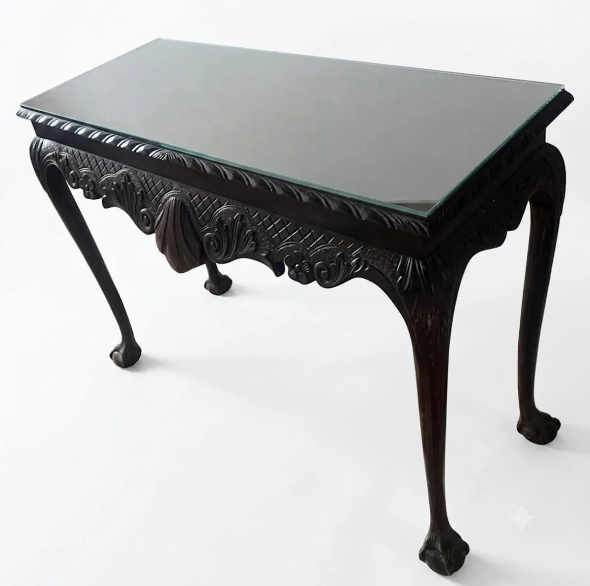Carved Mahogony Console Table with Glass Top - Image 1