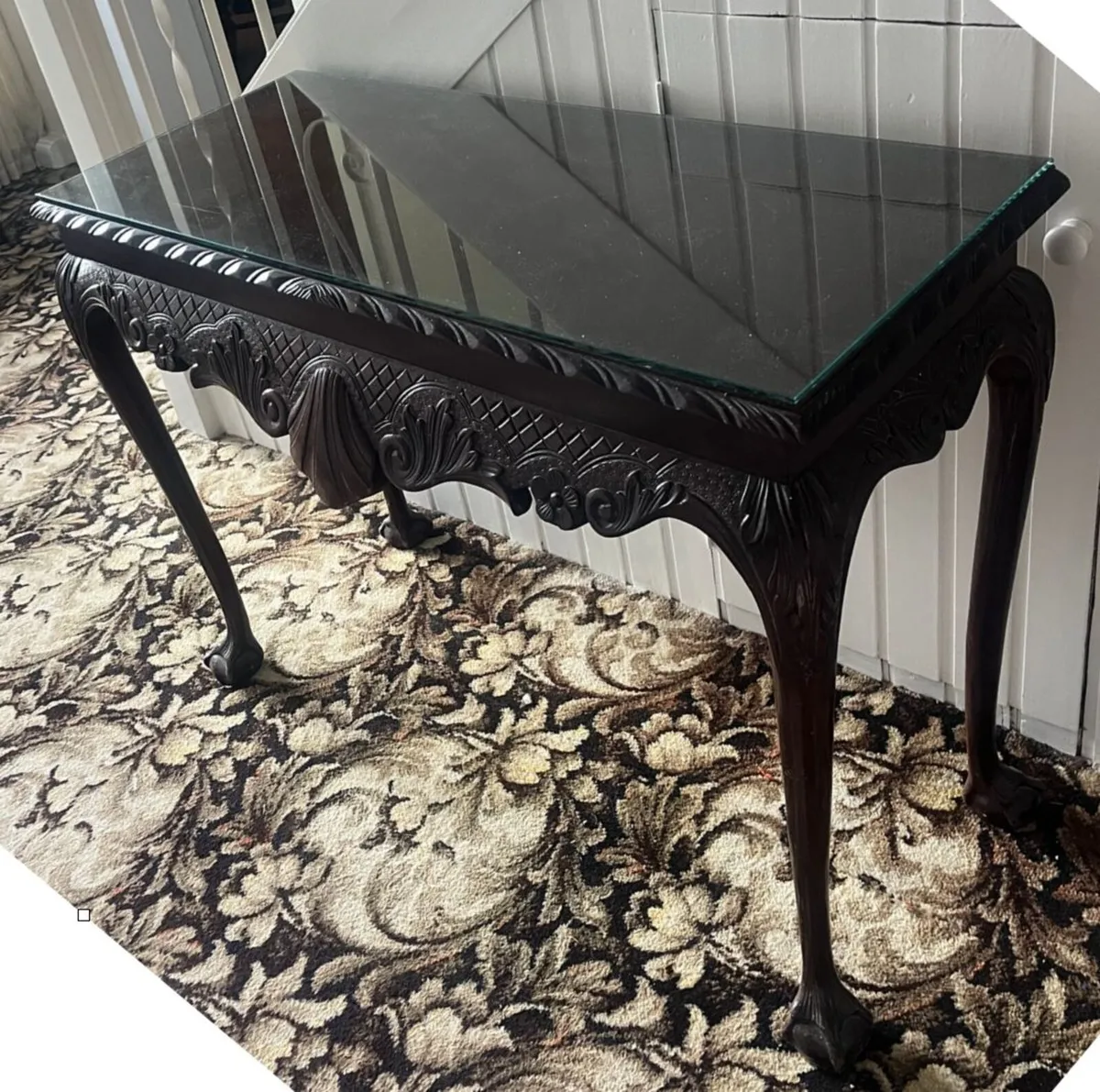 Carved Mahogony Console Table with Glass Top - Image 2