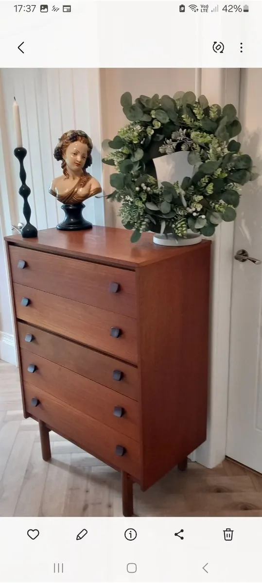 1960s mid century teak 5 drawer chest/tallboy. - Image 1