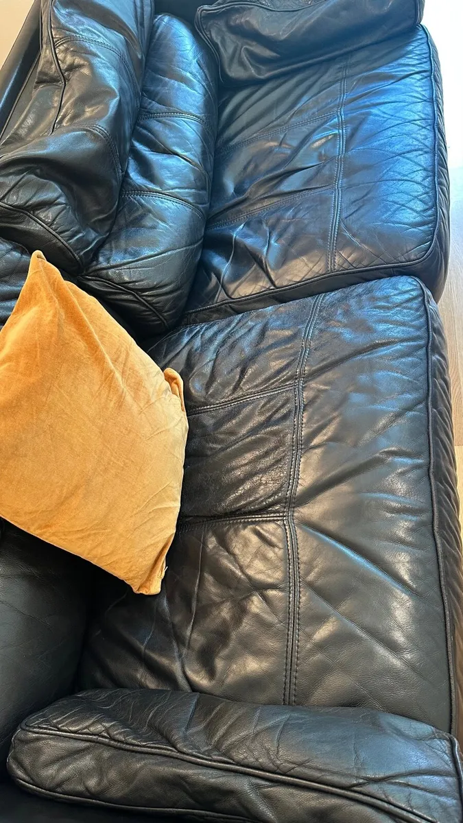 Modern Black Leather Sofa – Used - Image 3