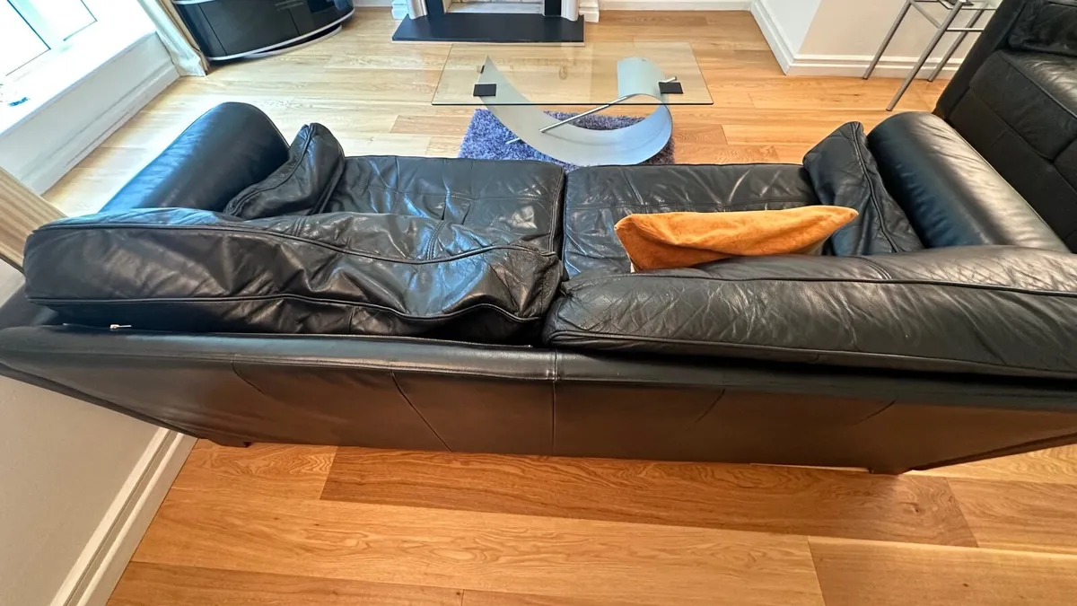 Modern Black Leather Sofa – Used - Image 1