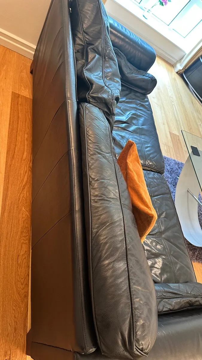 Modern Black Leather Sofa – Used - Image 2