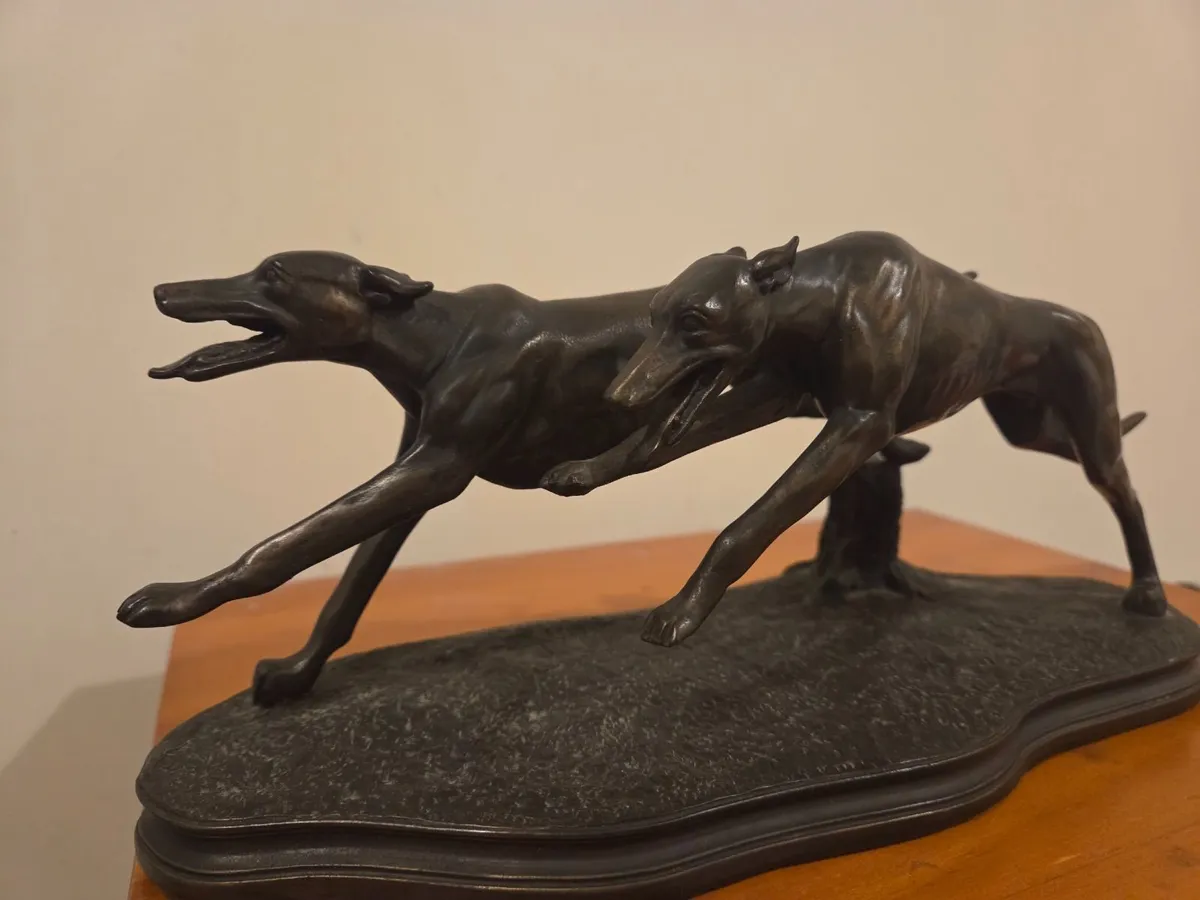 Pair Racing Greyhound Bronze Cast Sculpture - Image 2