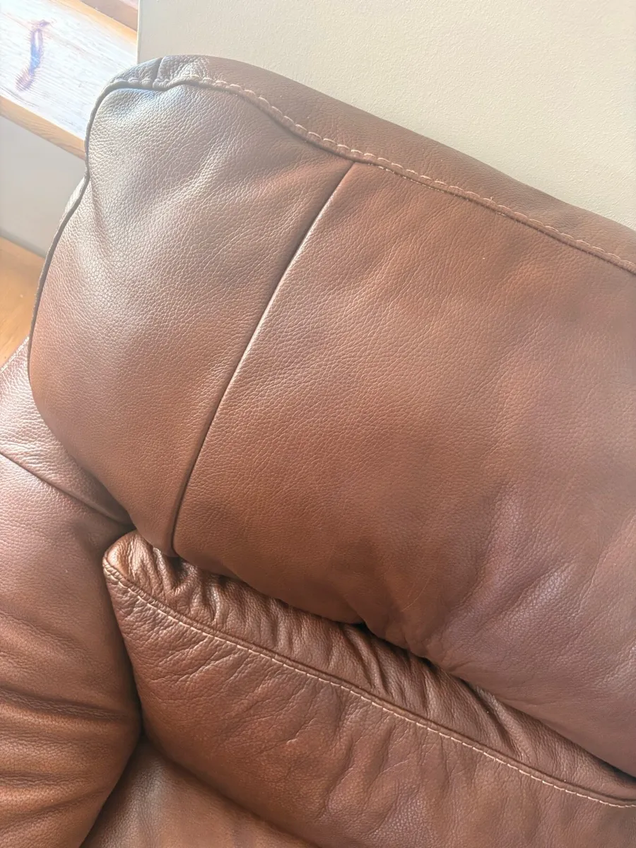 Genuine Harvey Norman brown leather couch - Image 2