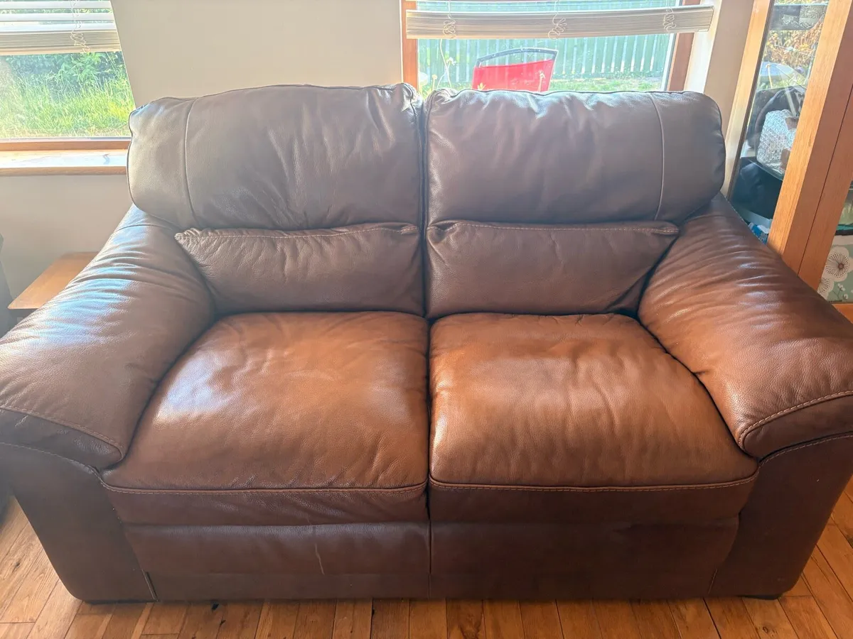 Genuine Harvey Norman brown leather couch - Image 4