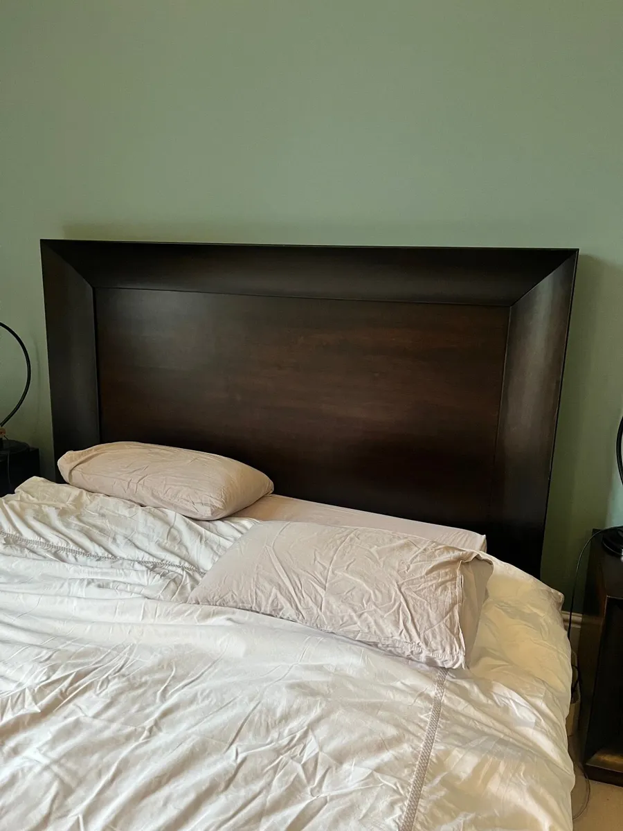Wooden headboard and bed frame - Image 1