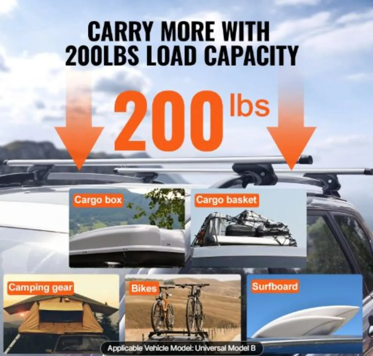 Universal Roof Rack Cross Bars, 137.2cm Aluminum - Image 2