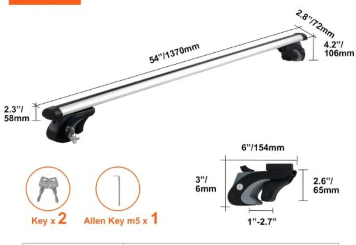 Universal Roof Rack Cross Bars, 137.2cm Aluminum - Image 3
