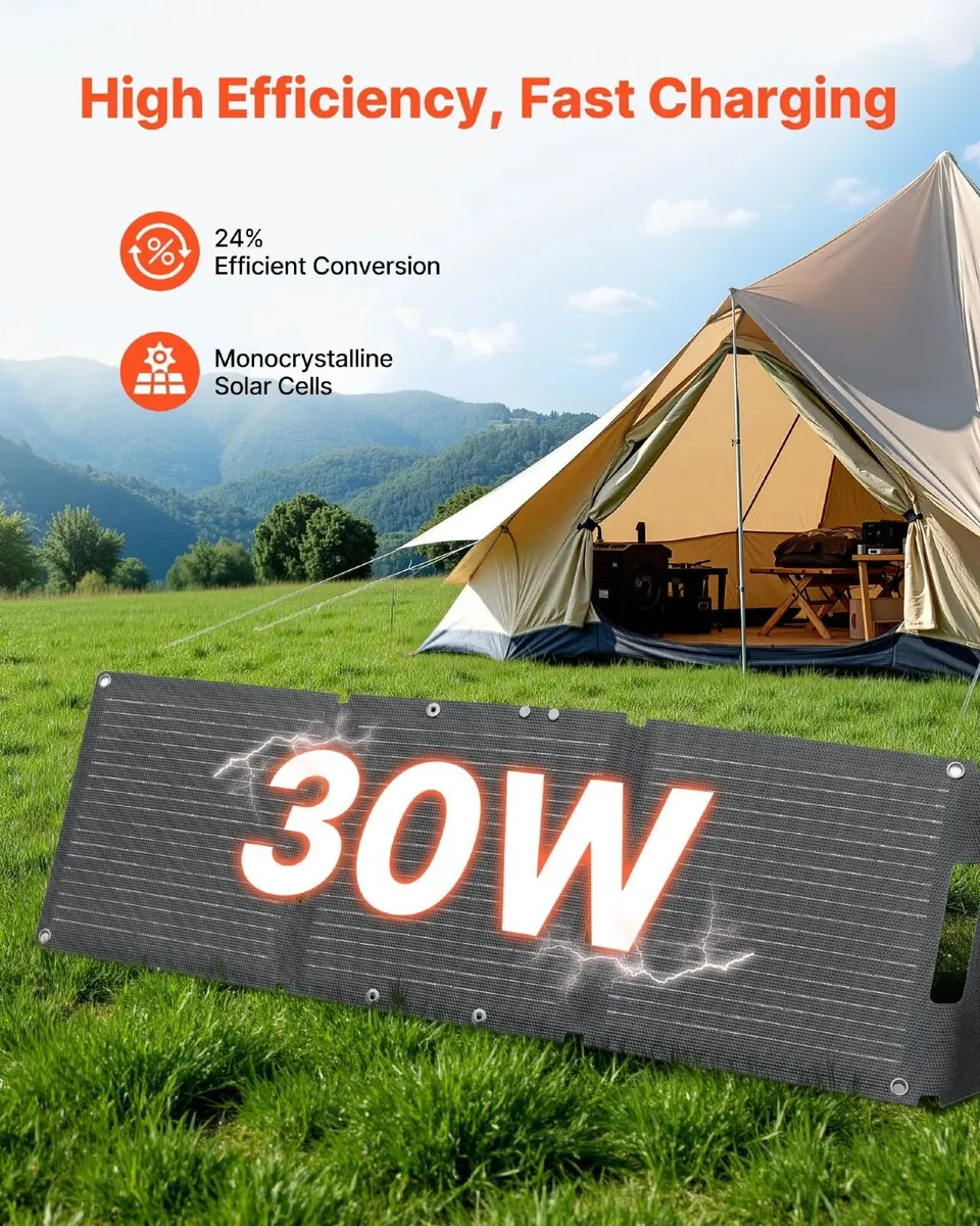 30W Foldable Solar Panel Charger, 16BB N-Type Mono - Image 2
