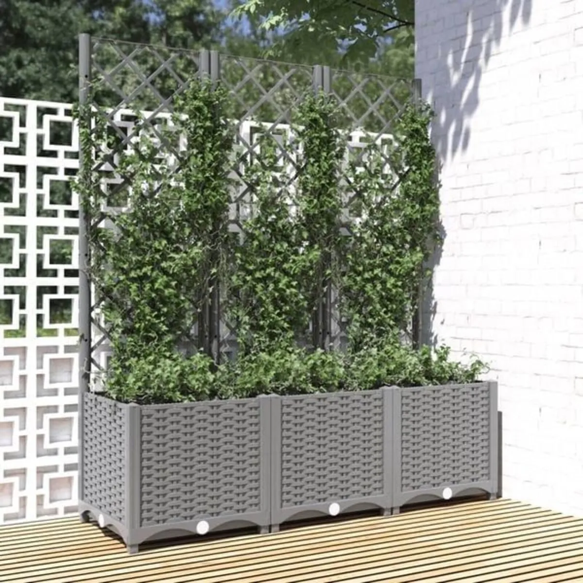 Garden Planter with Trellis Light Grey 120x40x136 - Image 1
