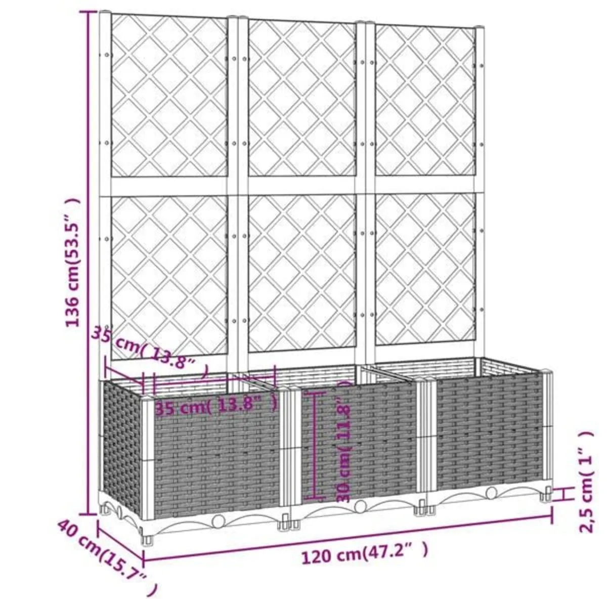 Garden Planter with Trellis Light Grey 120x40x136 - Image 2