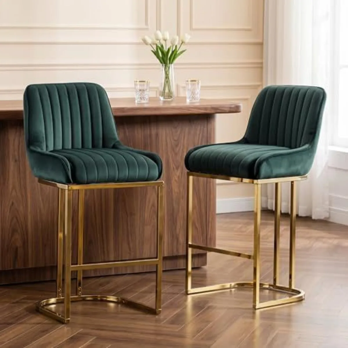 Luxury Velvet Bar Chairs Set Cushioned Breakfast S - Image 1