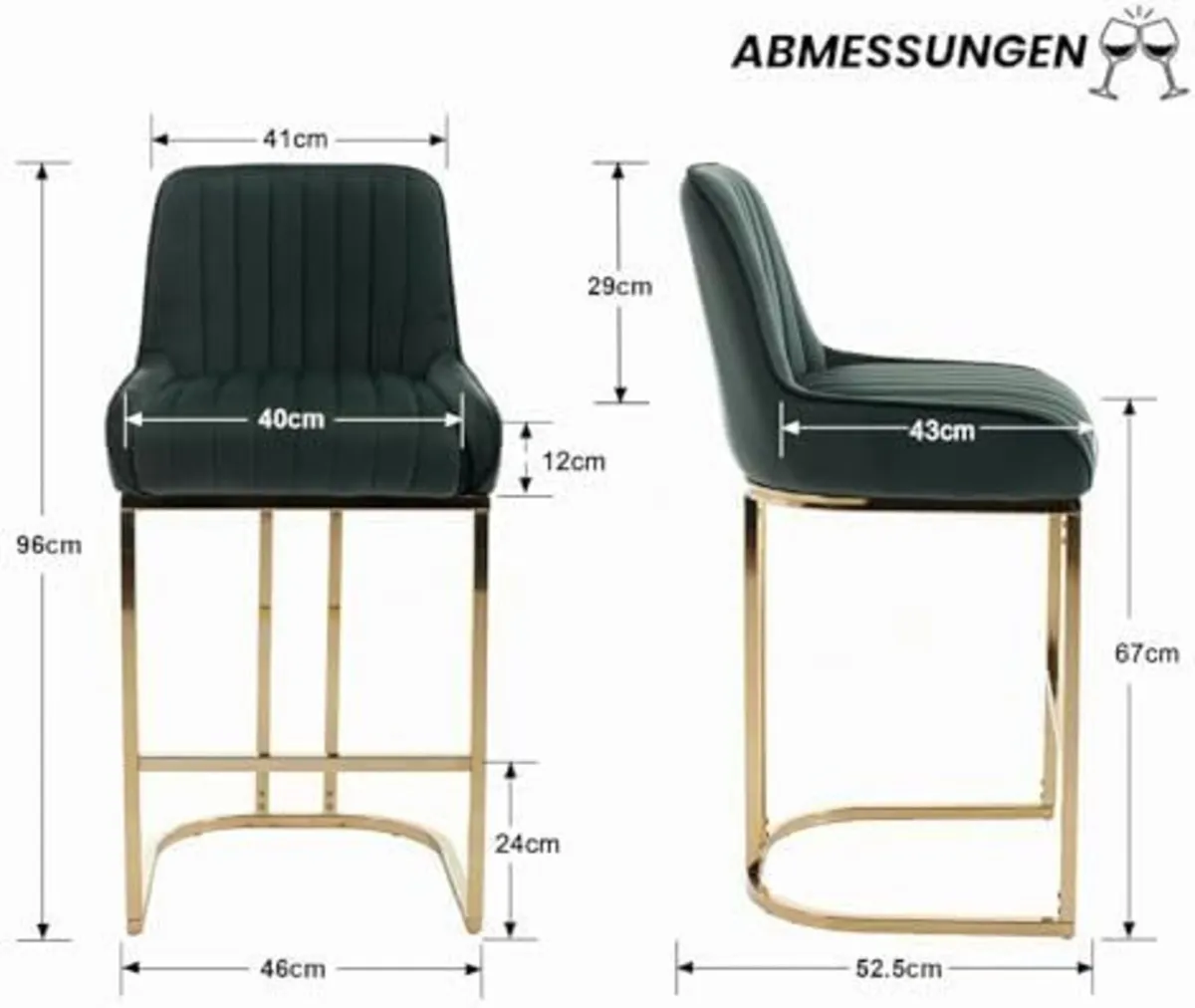 Luxury Velvet Bar Chairs Set Cushioned Breakfast S - Image 2