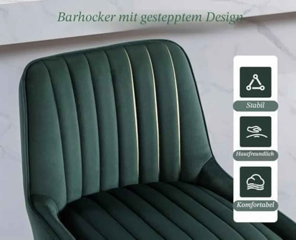 Luxury Velvet Bar Chairs Set Cushioned Breakfast S - Image 4