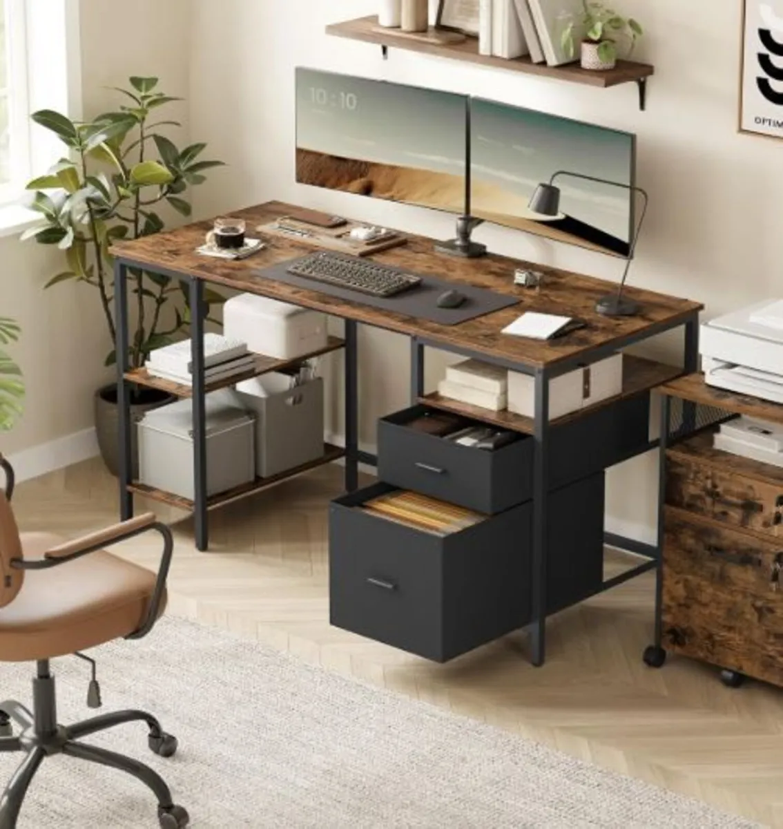 Computer Desk Office Desk  with 3 Shelves 2 Drawer - Image 1