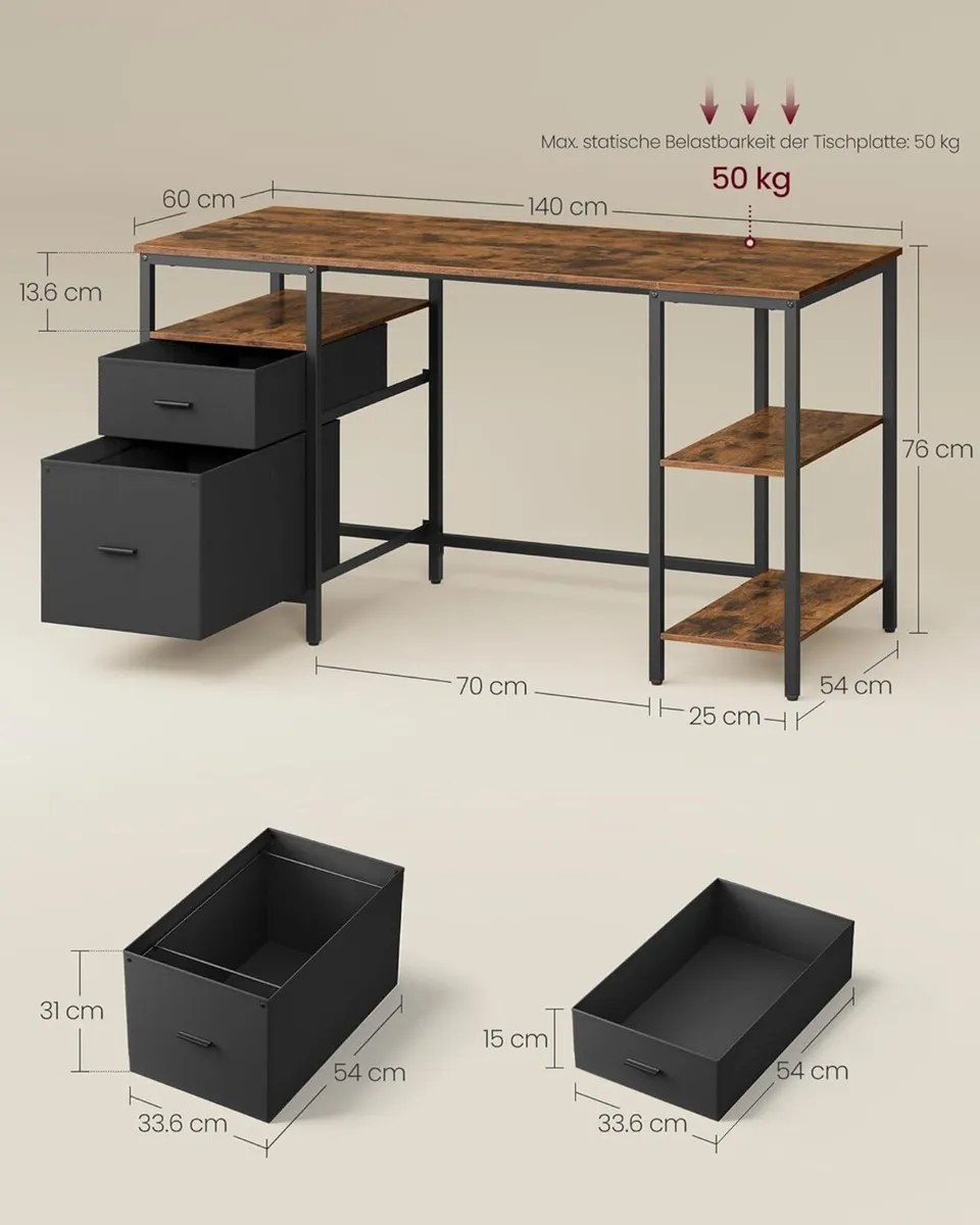 Computer Desk Office Desk  with 3 Shelves 2 Drawer - Image 2