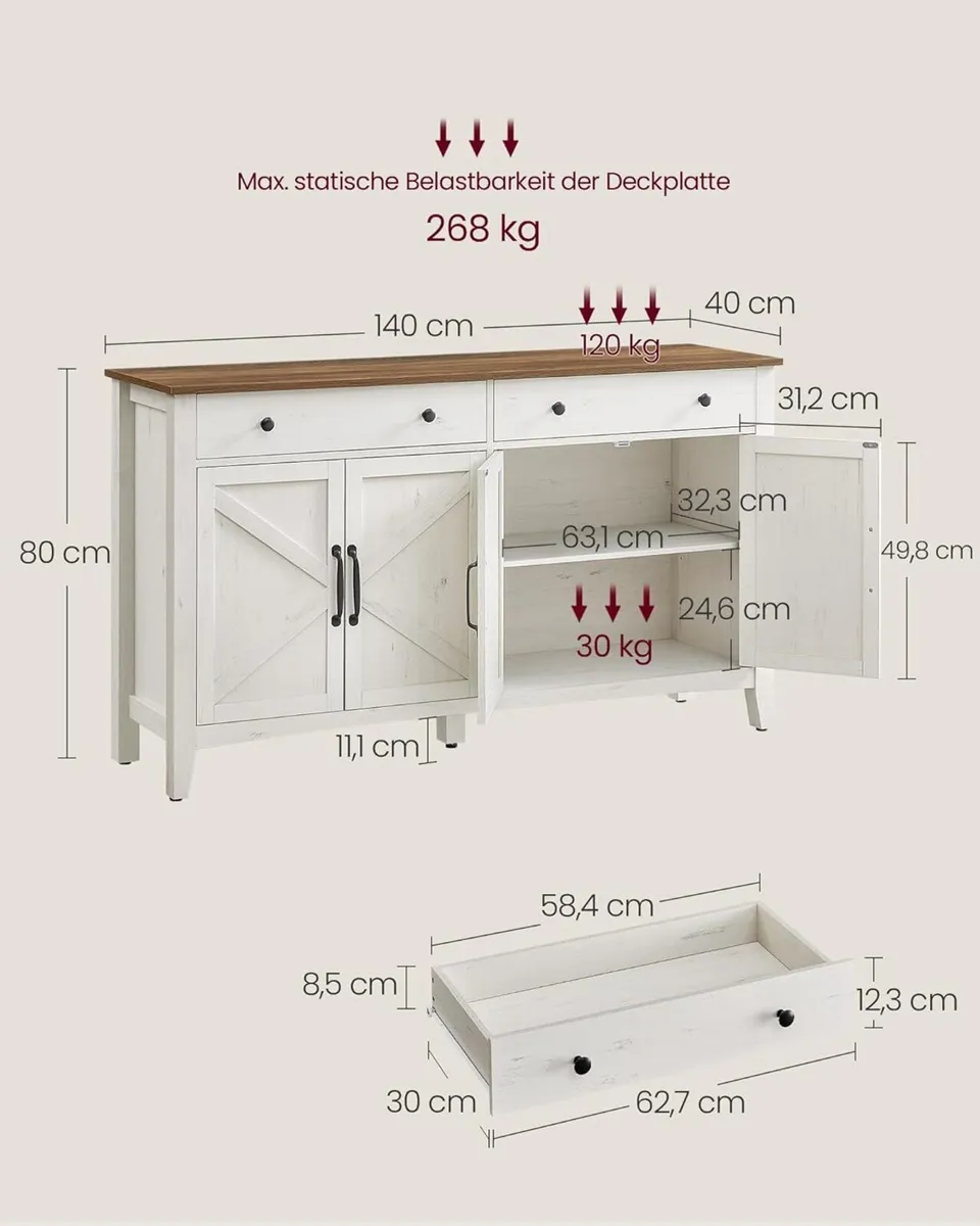 Kitchen Cabinet Sideboard with Drawers, Storage Ca - Image 2