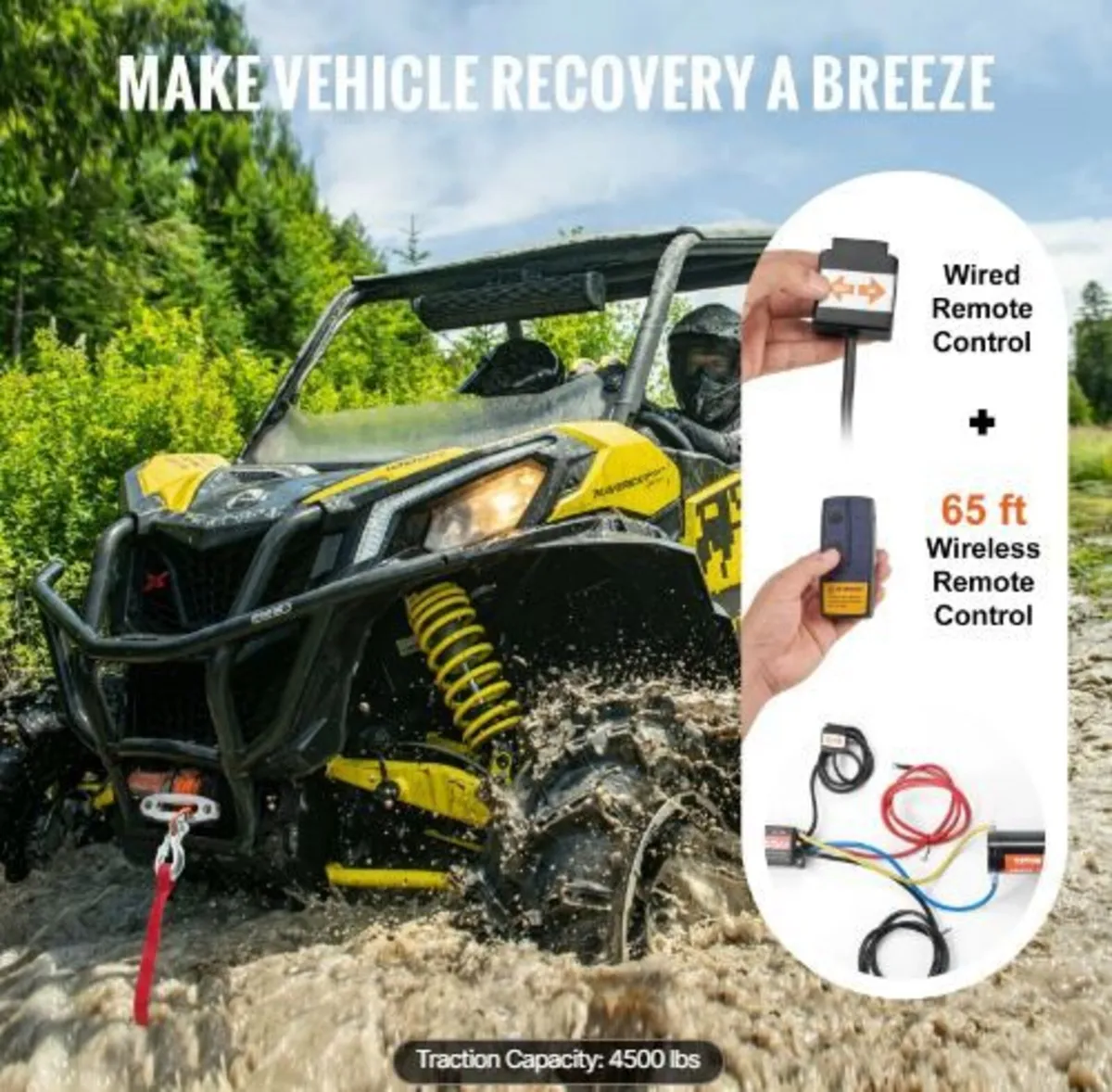 Electric Winch ATV UTV 2041.2 kg Waterproof - Image 3