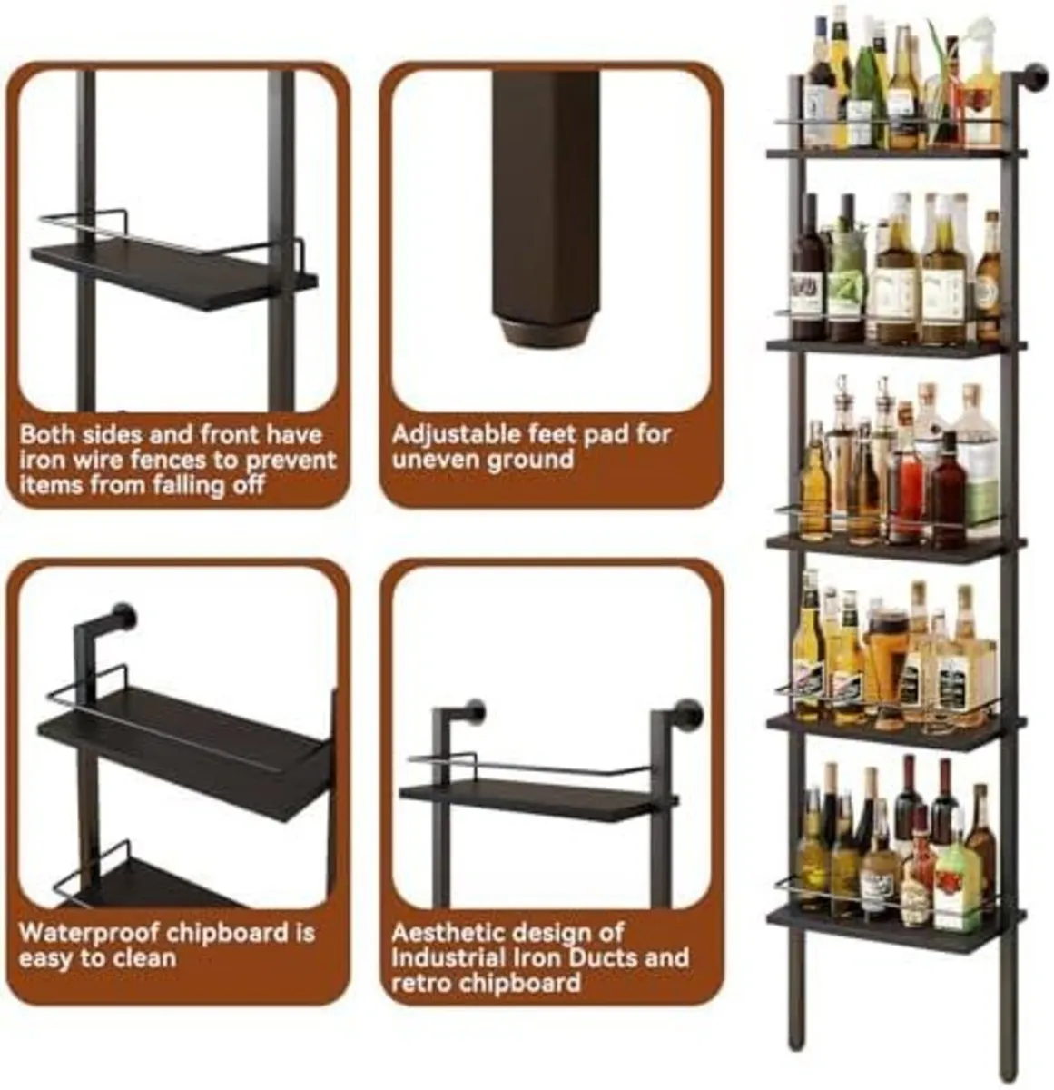 5 Tier Freestanding Wine Racks Liquor Bottle Displ - Image 3
