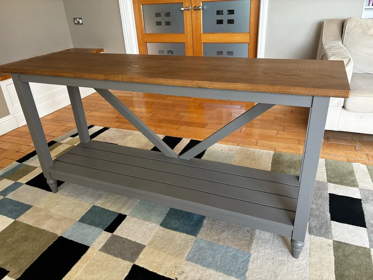 Solid Oak & Grey painted Console table - 160cm - Image 2