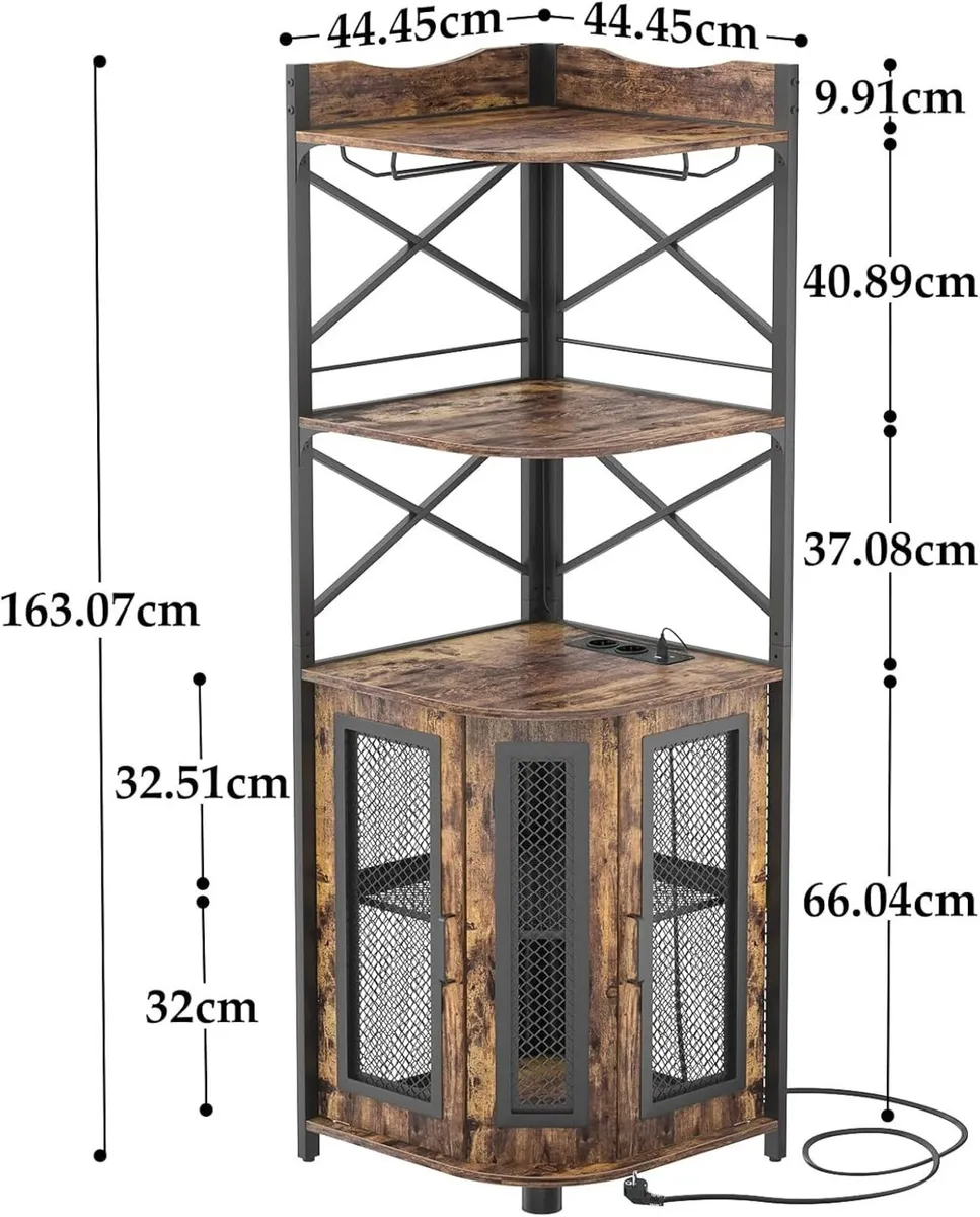 Corner Bar Cabinet with Socket, Industrial Wine Ca - Image 4
