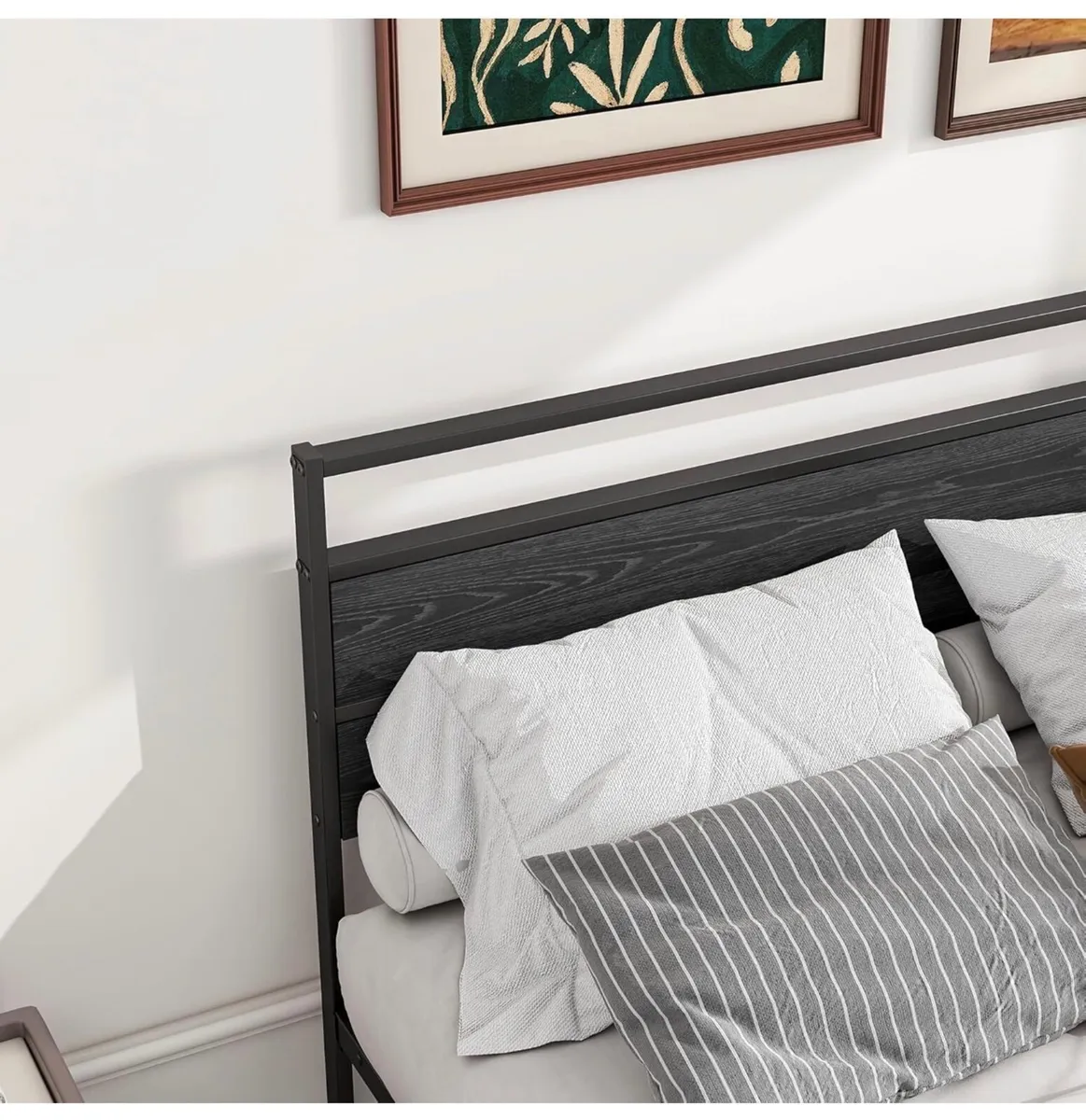 King Size Bed Frame with Wooden Headboard, Metal B - Image 2
