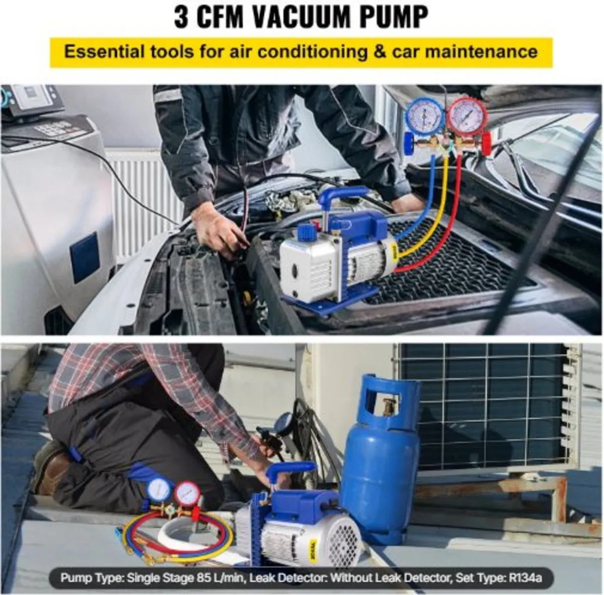 3CFM 1/4HP Refrigerant Vacuum Pump Kit, 85 L/min - Image 2