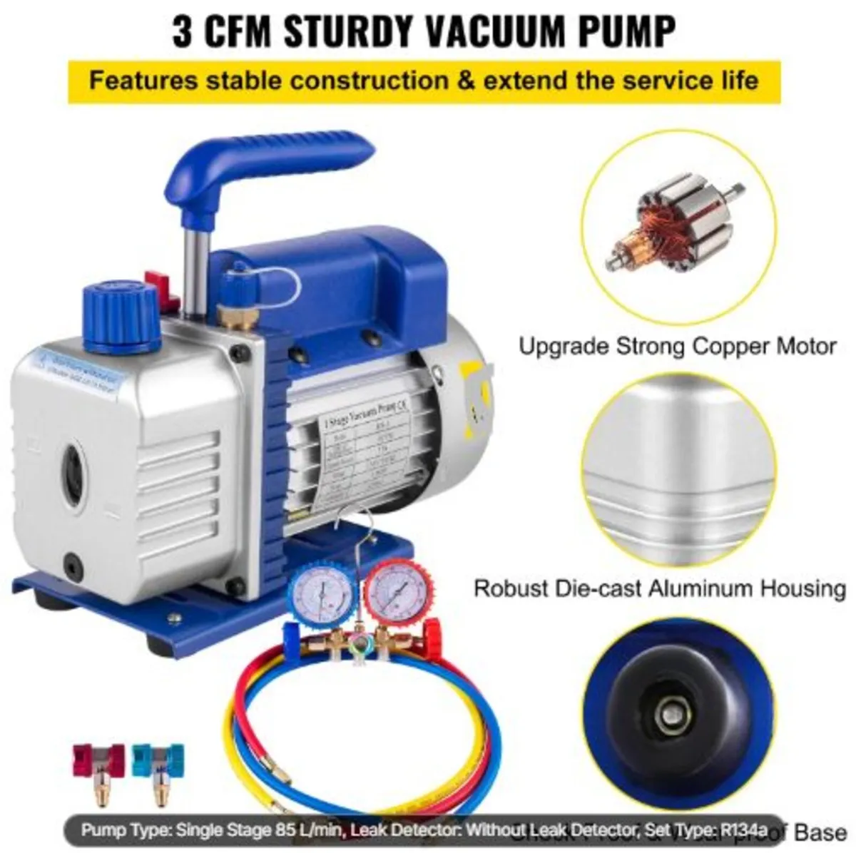 3CFM 1/4HP Refrigerant Vacuum Pump Kit, 85 L/min - Image 4