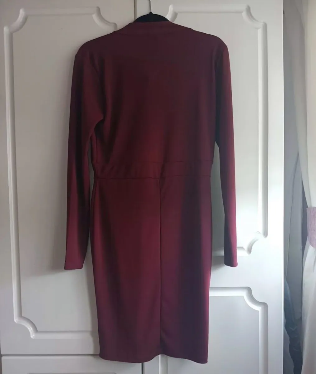 ASOS Burgundy Dress with classic bow tie neck. - Image 4