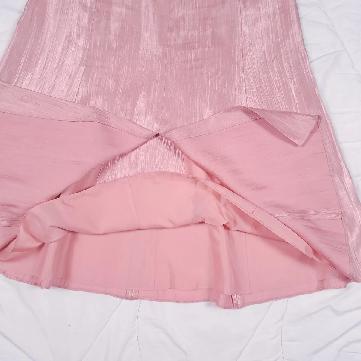 Jacques Vert Pink Metallic Shimmer Midi Skirt 12UK - Image 2
