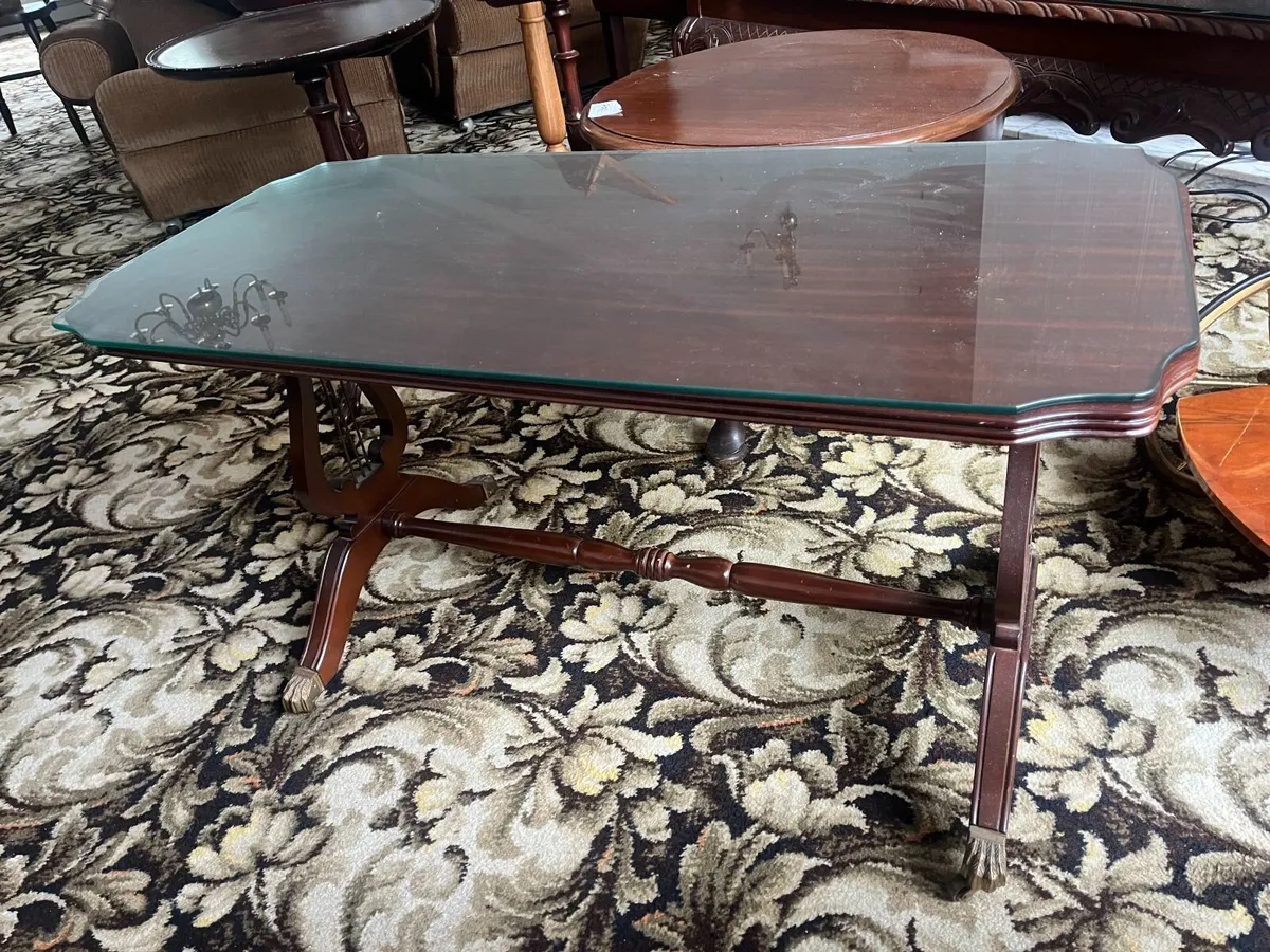 Regency Style Lyre-Leg Coffee Table with Glass Top - Image 2