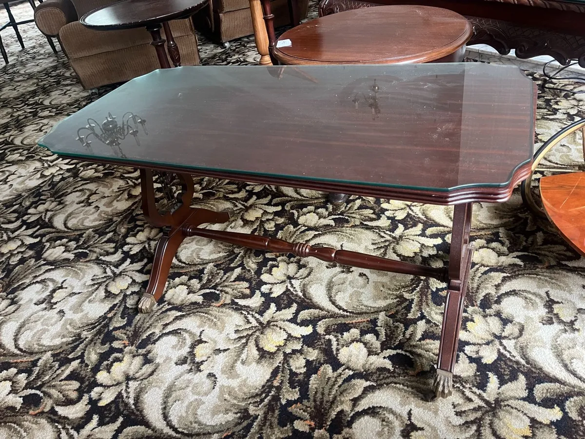 Regency Style Lyre-Leg Coffee Table with Glass Top - Image 4