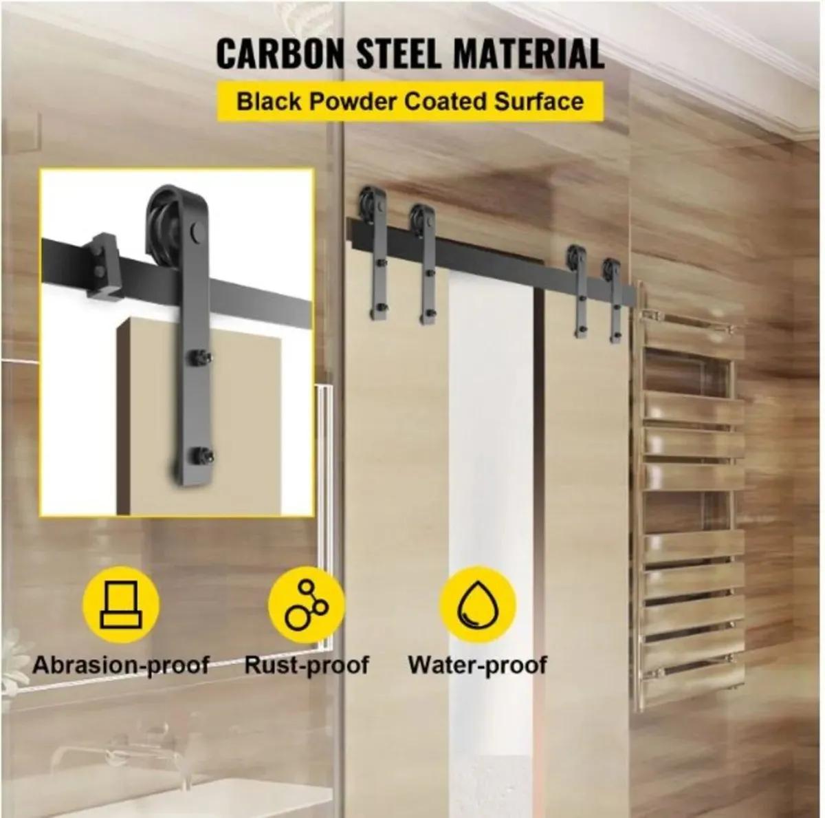 12FT Double Sliding Barn Door Hardware Kit - Image 3