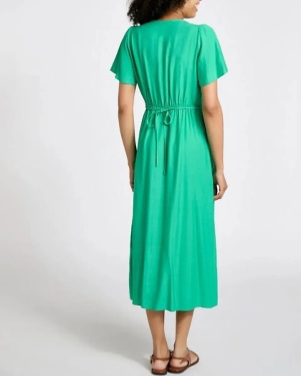 NEW Green Flutter Sleeve Button Front Midi Dress f - Image 4