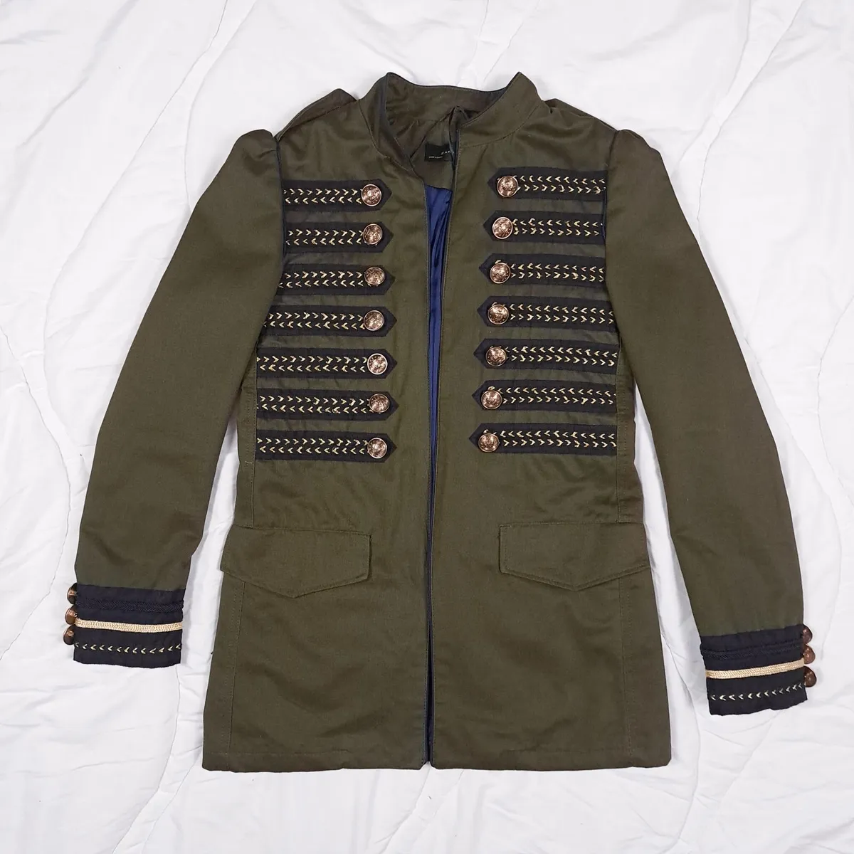 Zara Khaki Olive Green Military Hussar Jacket XS - Image 4